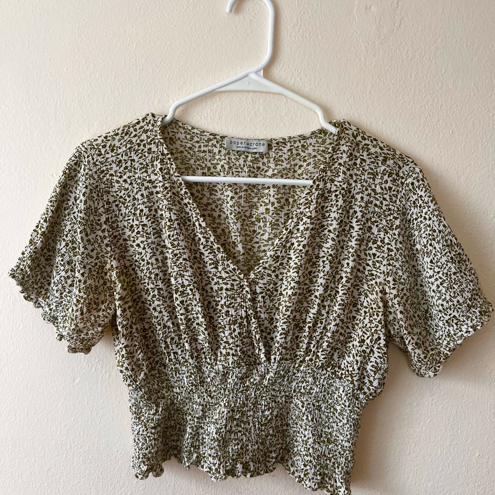 Green Floral Women's Cropped Top